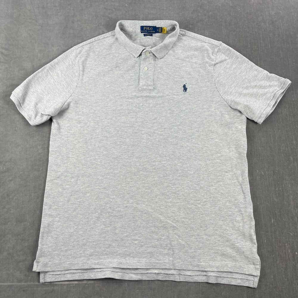 Polo Ralph‎ Lauren Men L Gray Polo Shirt Classic Fit Short Sleeve Pony Logo